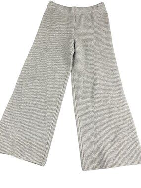 Miou Muse Womens Ribbed Knit Wide-Leg Pants L Green